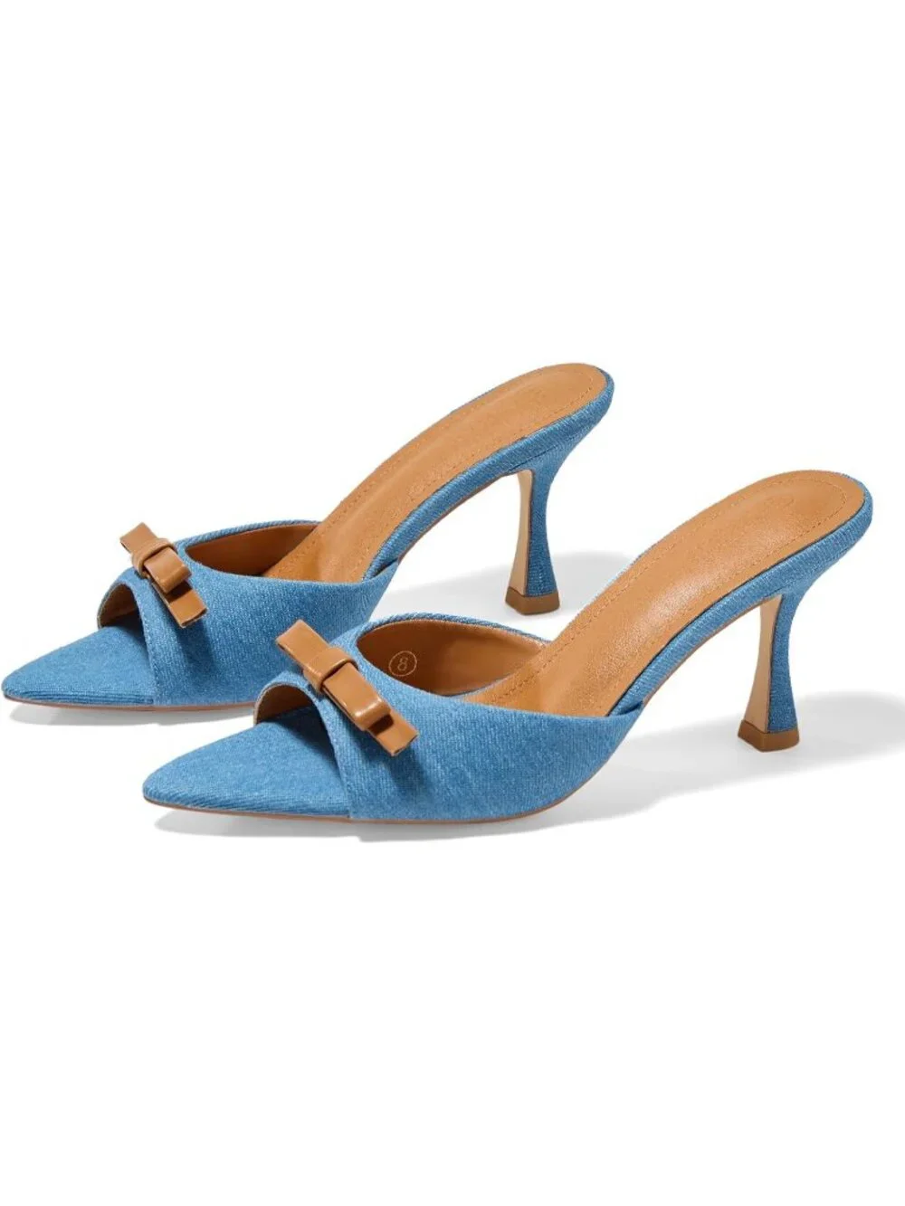 Women's Denim Pointed Open Toe Heeled Sandals Slip On High Heels Dress Shoes